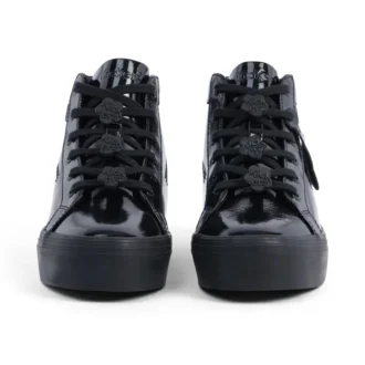 Tovni Stack Hi Flower en cuir verni noir pour jeunes filles