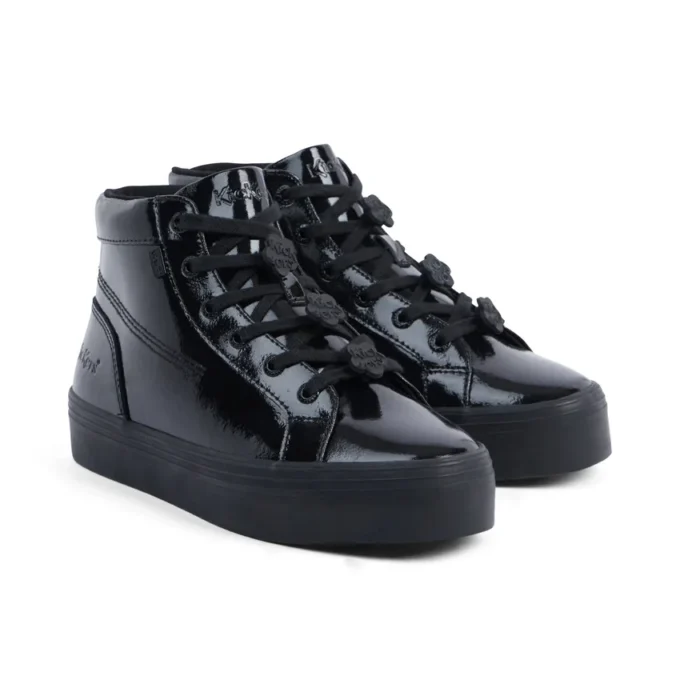 Tovni Stack Hi Flower en cuir verni noir pour jeunes filles Tovni Stack Hi Flower en cuir verni noir pour jeunes filles