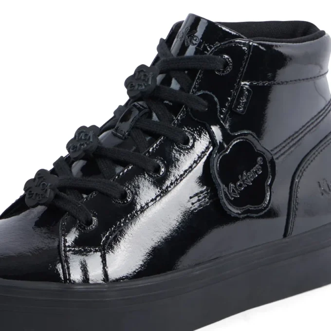 Tovni Stack Hi Flower en cuir verni noir pour jeunes filles Tovni Stack Hi Flower en cuir verni noir pour jeunes filles